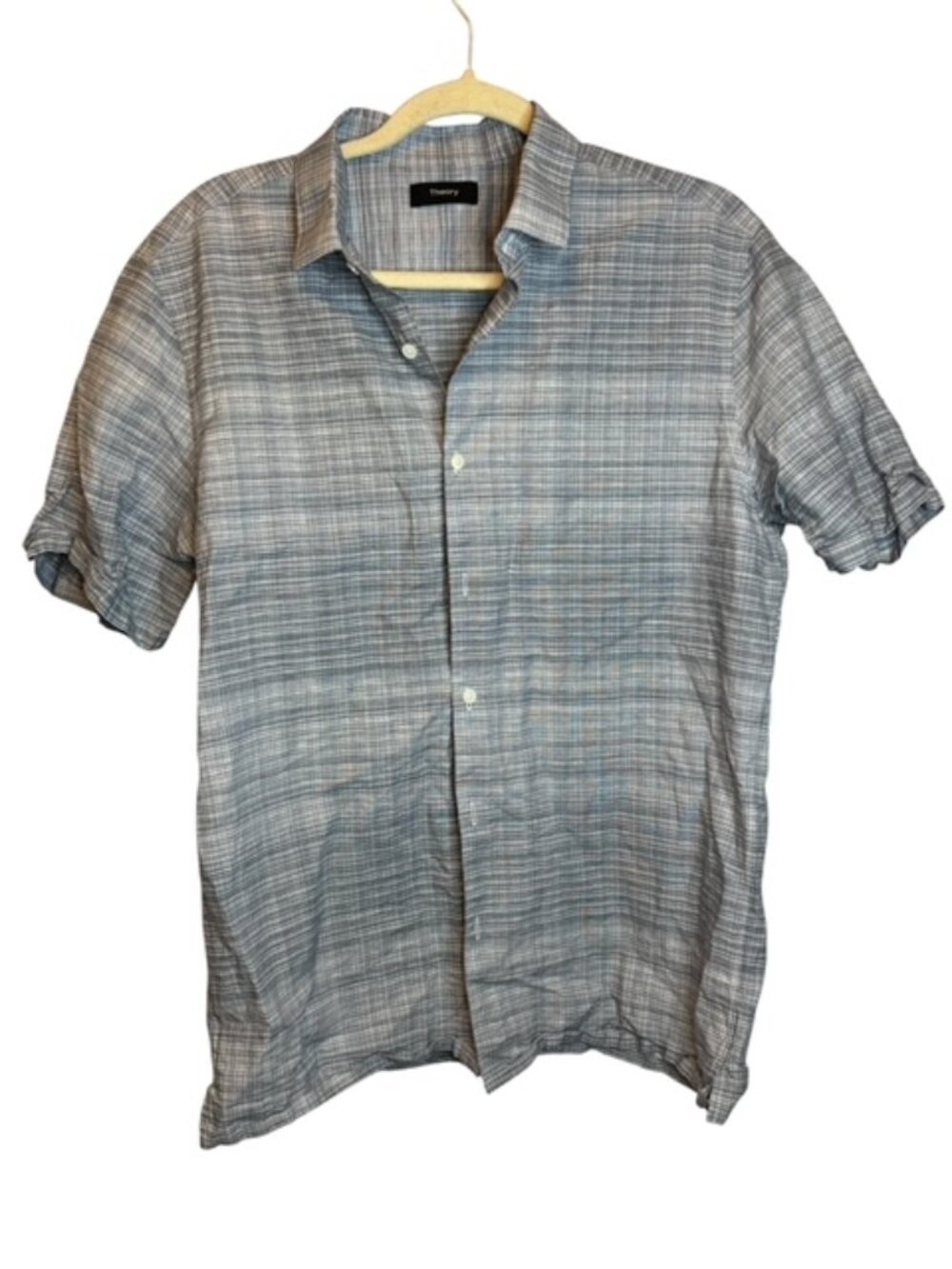 Theory Shirt Men's Large Murray Linen Blend Plaid Casual Blue